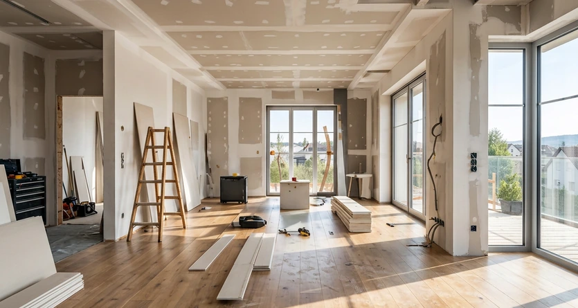 Espacio interior remodelado con acabados modernos
