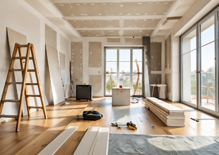 Interior de vivienda en proceso de remodelación y acabados